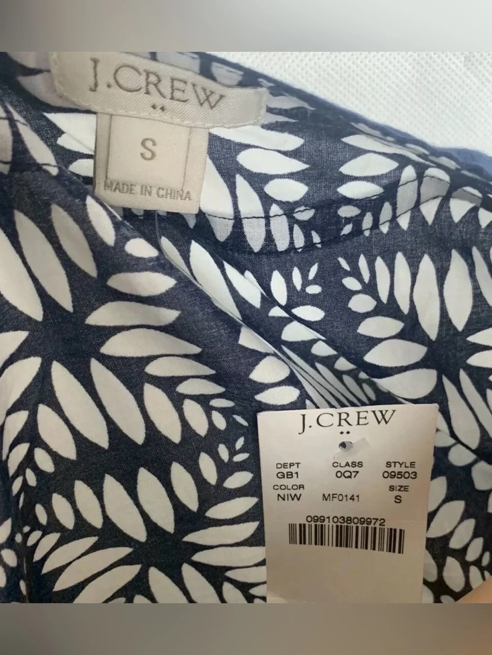 J.Crew Navy White Nautical Print Cotton Tunic Blouse 3/4 Sleeve Top Small Women